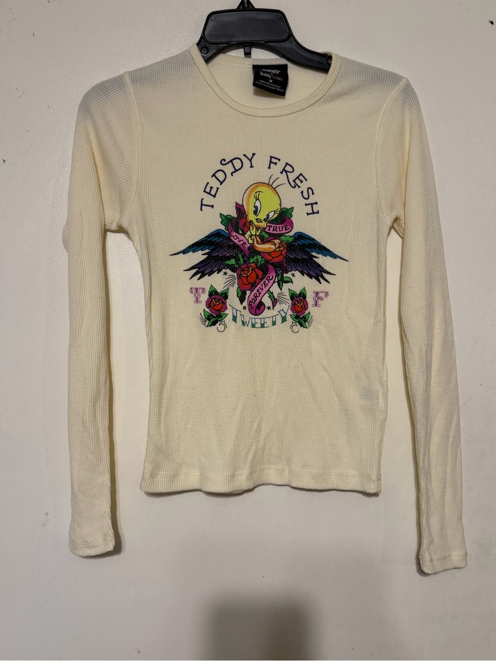 Teddy Fresh Looney Tunes Tweety Bird Long Sleeve Waffle Knit Tee